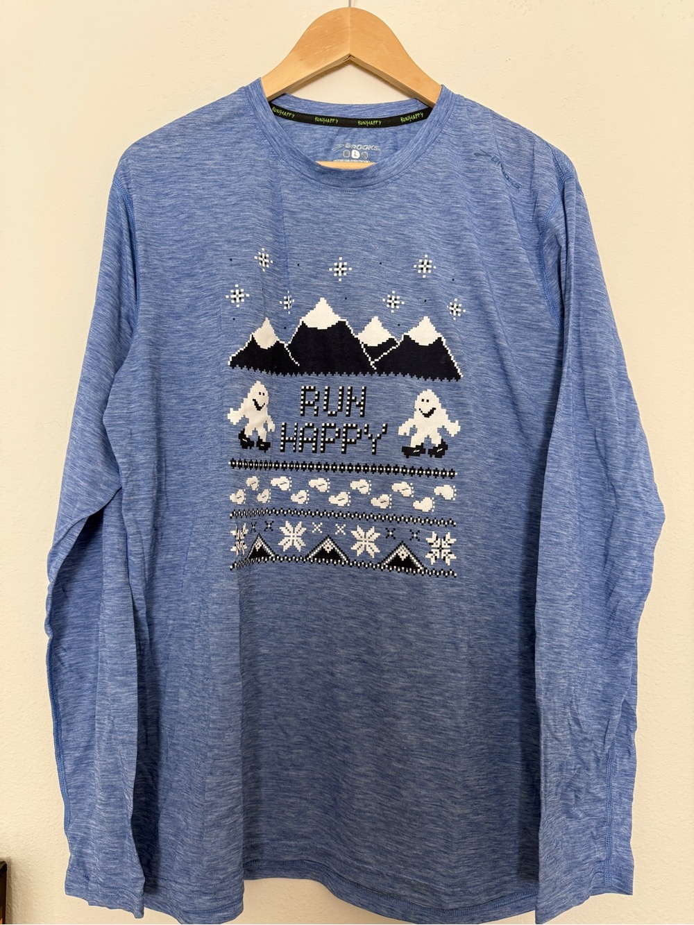 Brooks tech winter yeti themed Run Happy long sleeve shirt